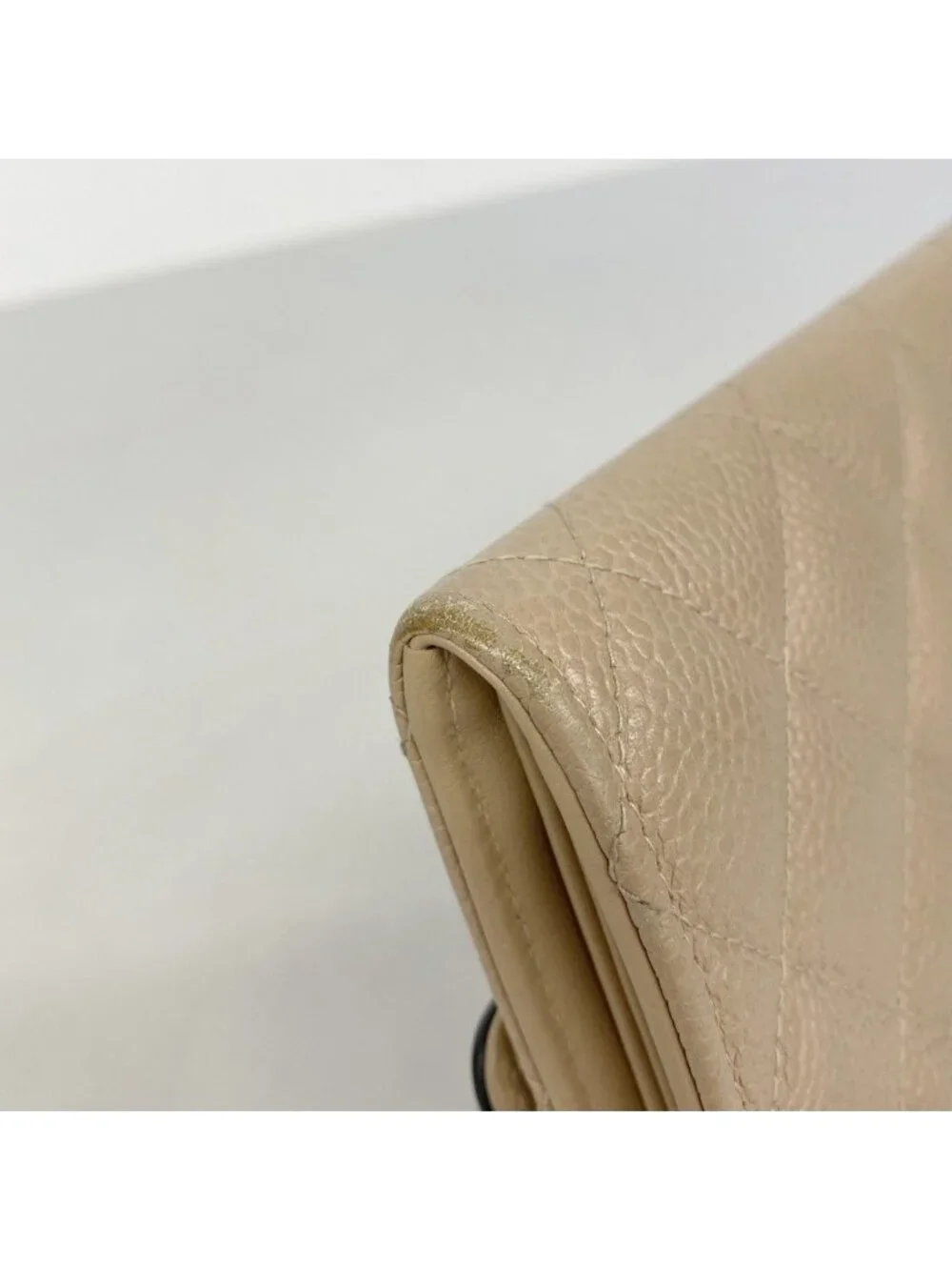 Chanel Wallet CC Filigree Caviar Leather Beige Gold